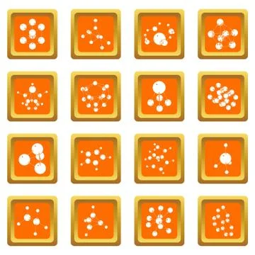 Molecule icons set orange square vector 스톡 일러스트