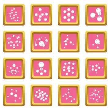 Molecule icons set pink square Stockillustratie