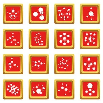 Molecule icons set red square vector Illustrazione stock