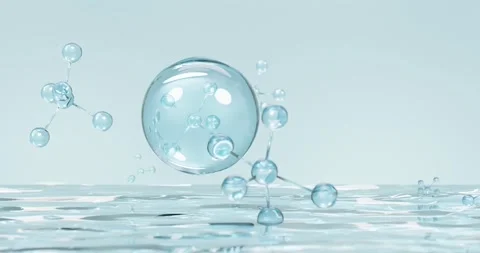Molecule inside Liquid Bubble on water background. skin care cosmetics solution Stock Footage 270473172