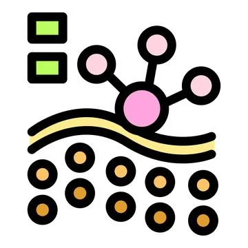 Molecule interacting with skin surface, scientific skincare icon Stock Illustration