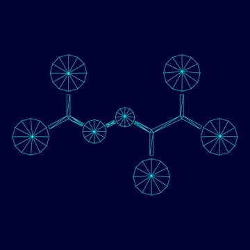 Molecule low poly triangulation triangulated polygonal electric cyan blue vib Stock Illustration