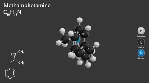 Molecule of Methamphetamine (C10H15N). Gray back. 3d render Stock Footage 287340807