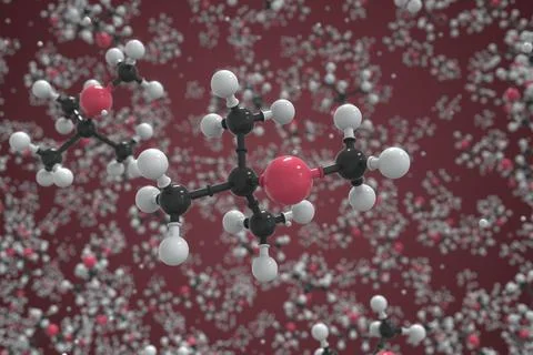 Molecule of methyl tert-butyl ether, ball-and-stick molecular model. Scientific Stock Illustration