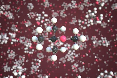 Molecule of methyl tert-butyl ether, conceptual molecular model. Scientific 3d Stock Illustration