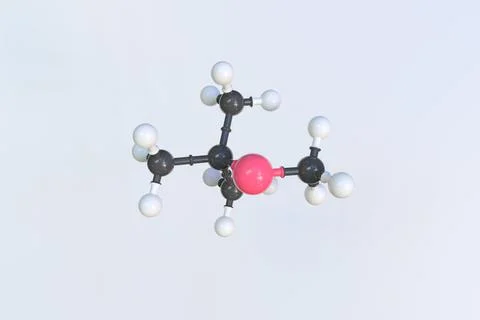 Molecule of methyl tert-butyl ether, isolated molecular model. 3D rendering Stock Illustration