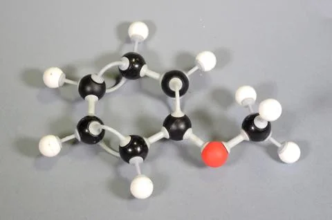 Molecule model of Anisole. Stock Photos
