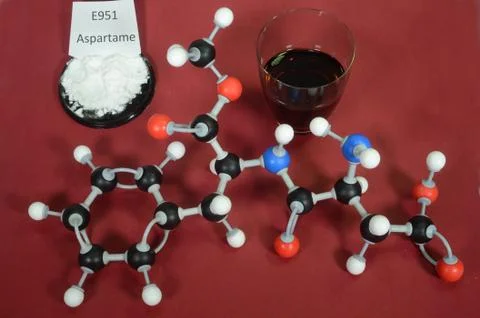 Molecule model of Aspartame a controversial artificial sweetener Stock Photos
