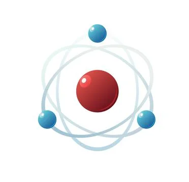 Molecule model with atom and electrons. Study and production of mineral. Orga Stock Illustration