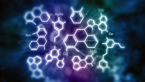 Molecule model on blue-green background. 3D illustration Stock Illustration