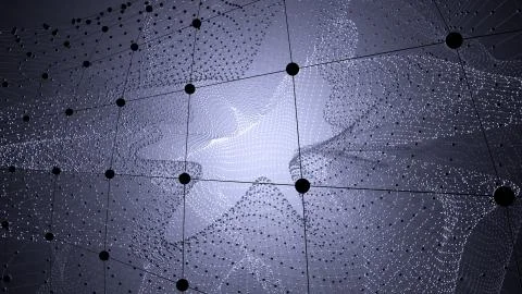 Molecule model with connected lines with dots on dark background. Medicine Illustrazione stock