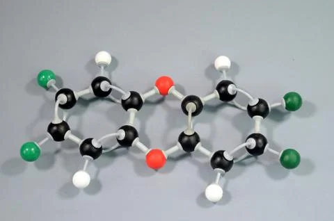 Molecule model of Dioxine. Stock Photos
