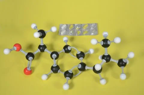 Molecule model of Ibubrofen, the active ingredient in many pain killers. Stock Photos