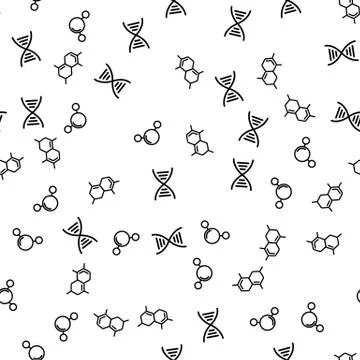 Molecule Model Outline Set Seamless Pattern Vector Stock Illustration