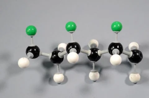 Molecule model of a part of a PVC string. Stock Photos