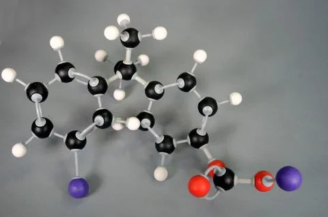 Molecule model of polycarbonate as used in protection glass. Illustrazione stock