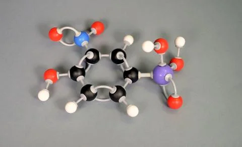 Molecule model of Roxarsone, a disputable ingredient in chicken food. Illustrazione stock