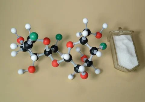 Molecule model of the sweetener Succralose (E955). Stock Photos
