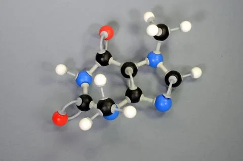 Molecule model of Theobromine, a major element in chocolate. Stock Photos