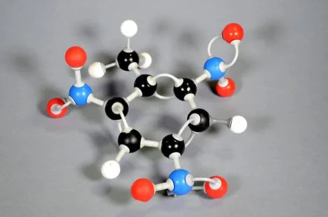 Molecule model of TNT (Trinitrotoluene) Stock Photos