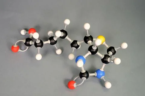 Molecule model of Vitamin B7. Stock Photos