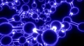 Molecule neon ball and stick model fly through atoms chemistry biology, blue HD Footage