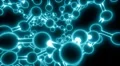 Molecule neon ball and stick model fly through atoms chemistry biology, blue HD Footage