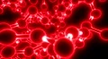 Molecule neon ball and stick model fly through atoms chemistry biology, red HD Footage
