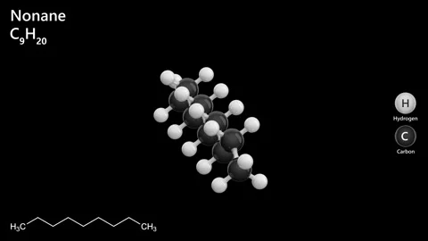 Molecule of Nonane (C9H20). Black back. 3D render. Stock Footage 288451291