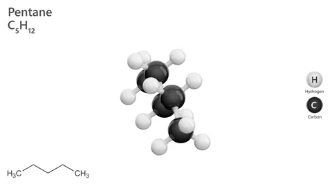 Molecule of Pentane (C5H12) . White background. 3D render Stock Footage 288577413