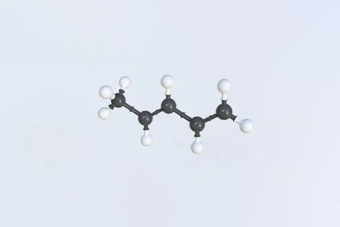 Molecule of piperylene, isolated molecular model. 3D rendering Stock Illustration