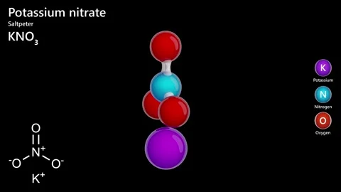 Molecule of Potassium nitrate or saltpeter. KNO3. Black back. 3D render Vídeo Stock 288479075