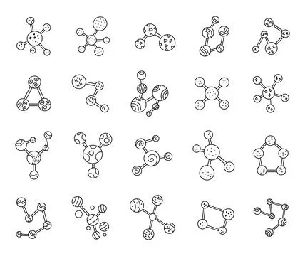 Molecule set in outline line art Stock Illustration