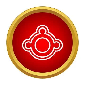 Molecule structure icon representing chemical atom bond in red gold button Stock Illustration