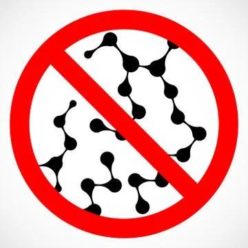 Molecule structure with Red Prohibit. Dangerous virus Illustrazione stock