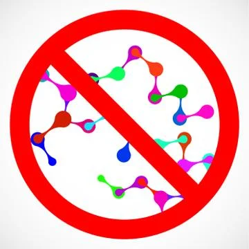 Molecule structure with Red Prohibit. Dangerous virus イラスト素材
