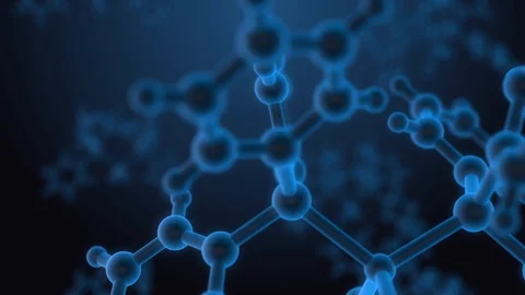 Molecule structure under microscope, floating in fluid with blue background Stock Footage 97431974