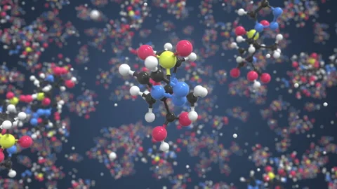Molecule of Tazobactam. Molecular model, looping seamless 3d animation Stock Footage 155141881