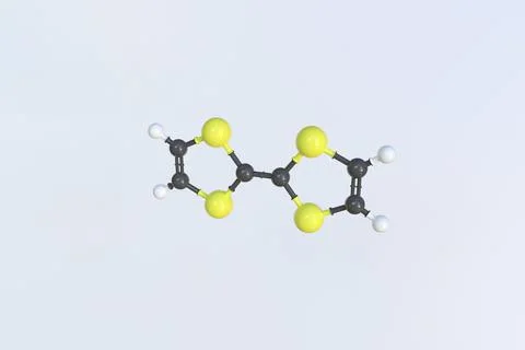 Molecule of tetrathiafulvalene, isolated molecular model. 3D rendering Stock Illustration