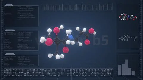 Molecule of vitamin b5 with infographics on the computer monitor, 3d rendering Stock Illustration