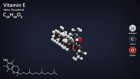 Molecule of Vitamin E (C12H18O6). Dark back. 3D render. Seamless looping Stock Footage 286850936