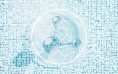 Molecule with water background, 3d rendering. Stock Illustration