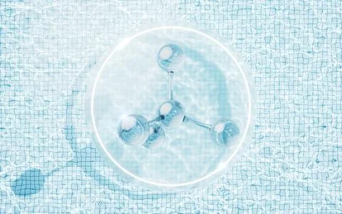 Molecule with water background, 3d rendering. Stock Illustration