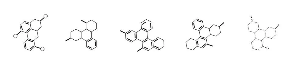 Molecules and structural compounds on a white background. A set of five molecule Stock Illustration