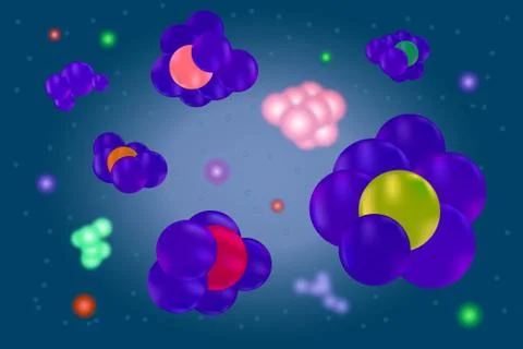 Molecules of blue background. Abstract background with colorful atoms. Stock Illustration