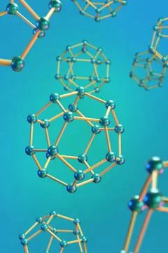 Molecules in the form of a dodecahedron on blue background. 3d illustration. Stock Illustration