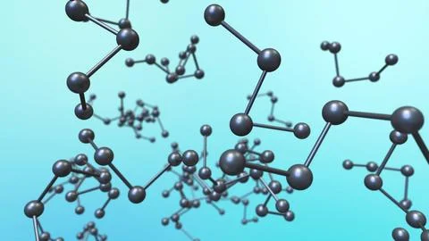 Molecules forming complex structures floating on light blue background Stock Photos