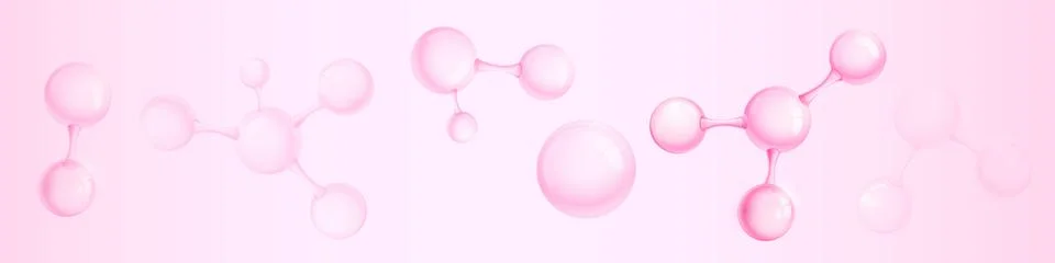 Molecules inside bubbles on blue background. Collagen serum bubble. Cosmeti.. Stock Illustration