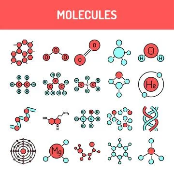 Molecules line icons set. Isolated vector element. Stock Illustration