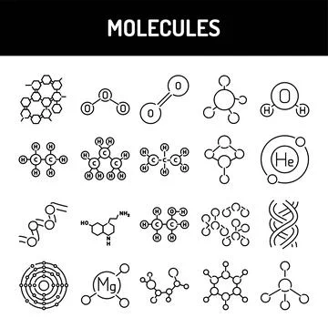 Molecules line icons set. Isolated vector element. Stock Illustration